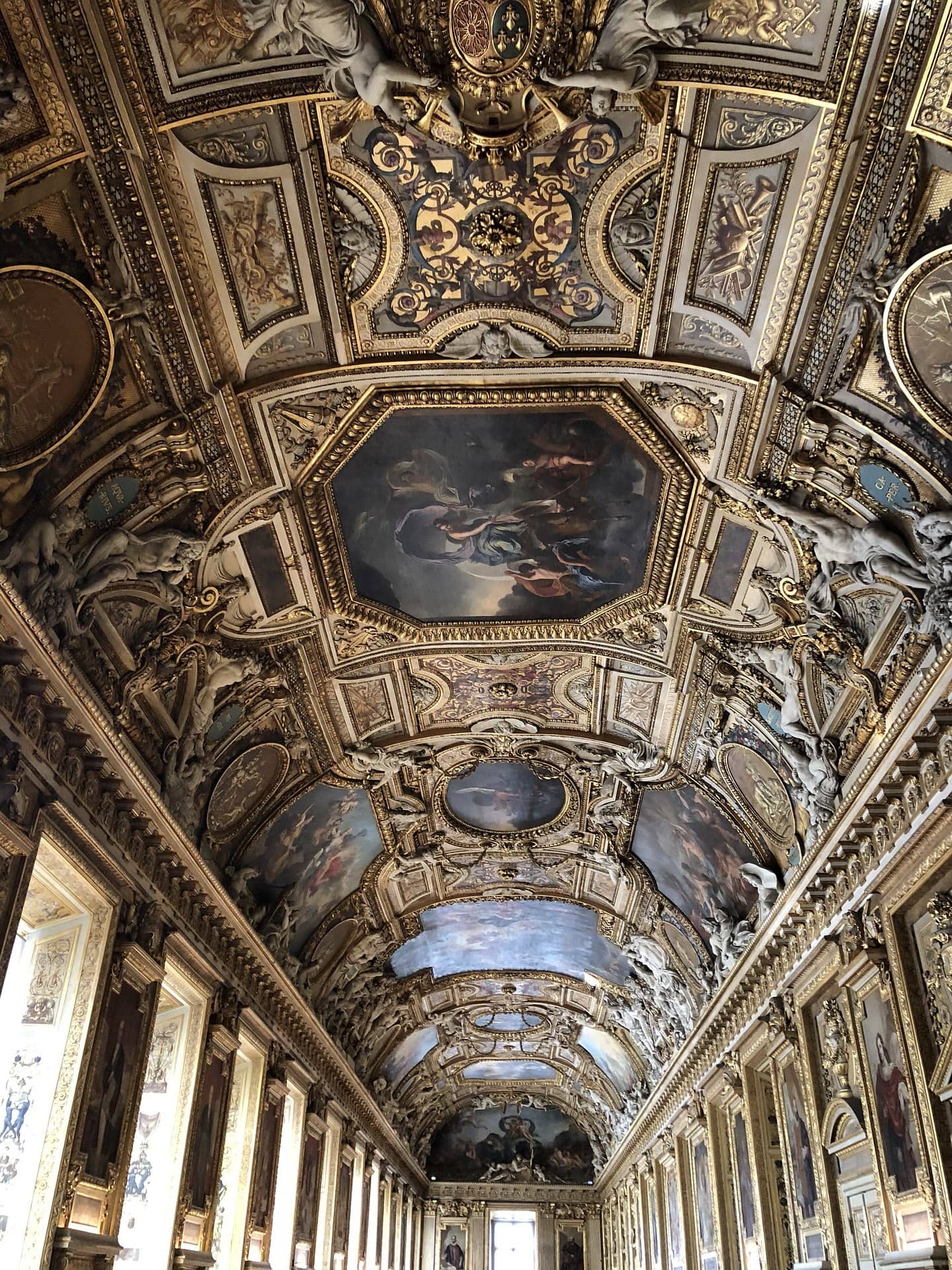 The gilded ceiling of the Apollo Gallery